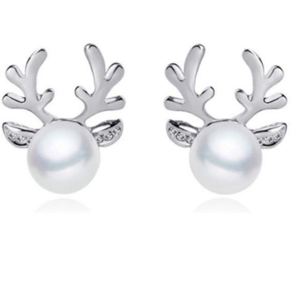 Gorgeous Silver Reindeer Pearl Earrings - Picture 3 of 3